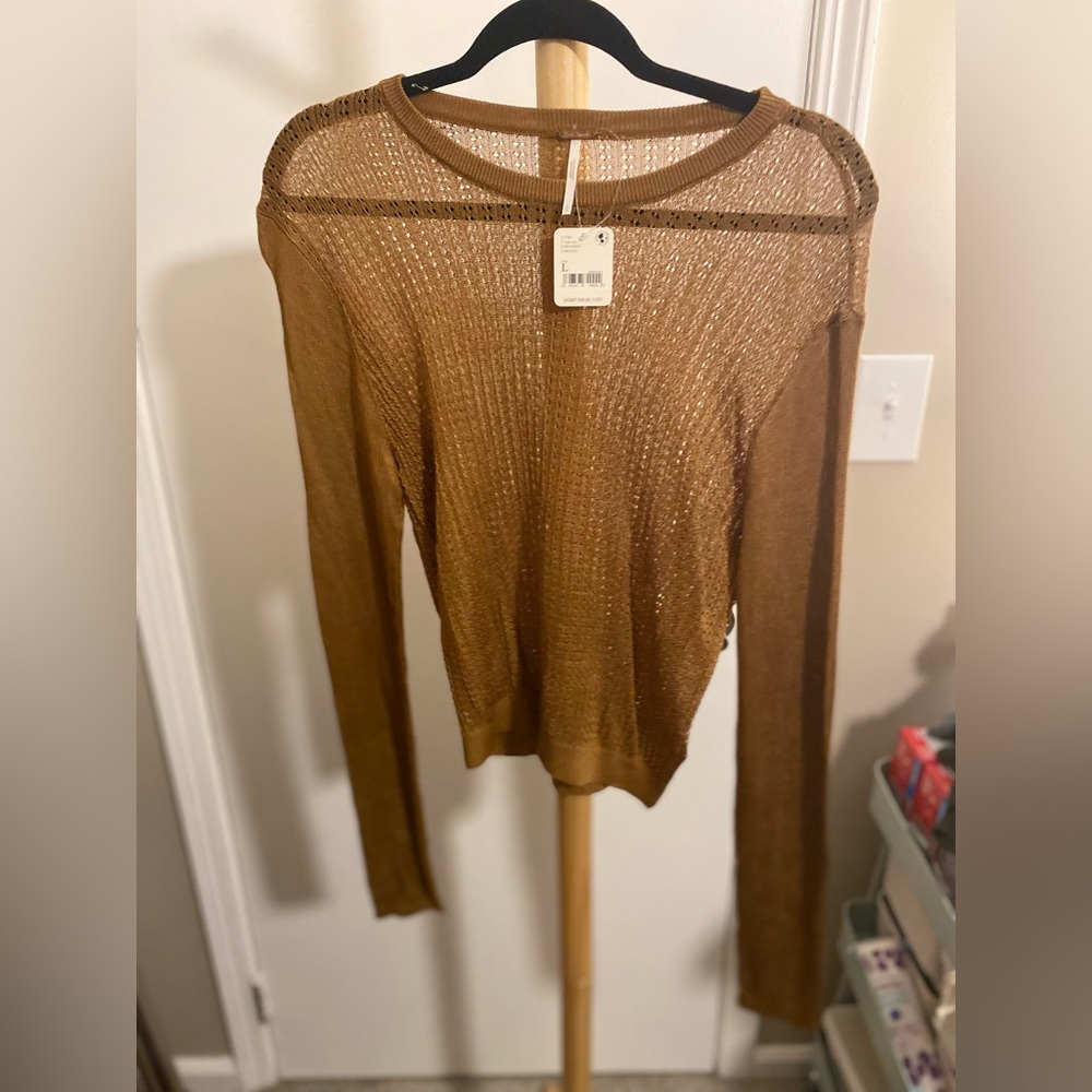 Free People Brown Sheer Knit Top